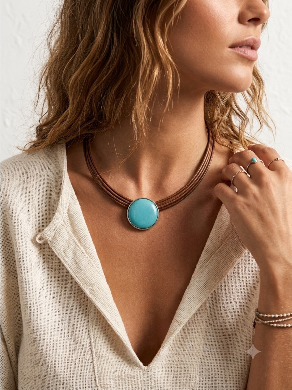 Vintage 90s Ralph Lauren Turquoise & Leather Choker Necklace